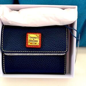 NWT - Dooney & Bourke Pebble Grain Small Flap Wallet in Midnight Blue